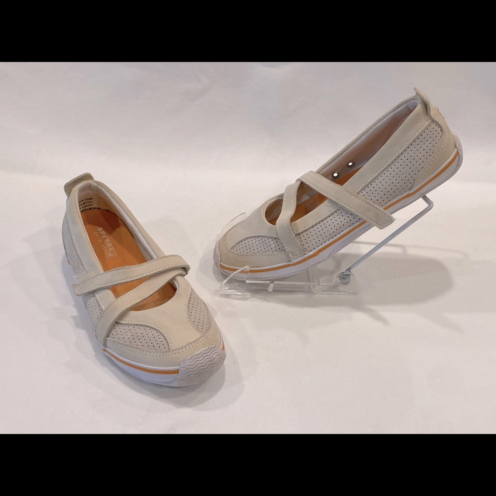Women’s Sperry Topsiders Boat Shoes- Beige/White/Orange- 7.5M